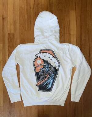 Call Your Mother Unisex Hoodie L Grim Reaper Surfing Graphic Pullover Surfer